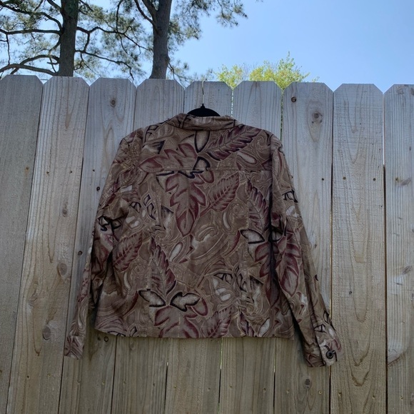 Coldwater Creek Brown Floral Denim Petite Jacket petite XL metallic boho button - Picture 6 of 7
